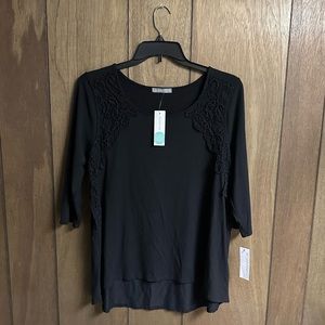NWT Stitch Fix Loveappella Black Hallery Lace Detail Knit Top Size 1X